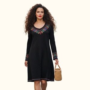 Double D Ranch Embroidered Long Sleeve Western Dress Black XS